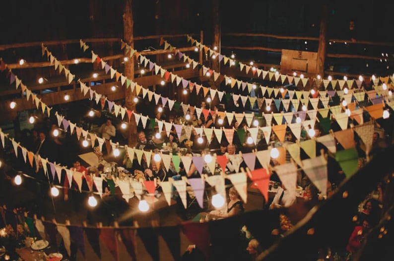 Upcycled Fabric Bunting Garlands 60ft Eco-Friendly Decor, Vintage Carnival & Cottage Aesthetic, Featured in Ecozine Magazine image 1