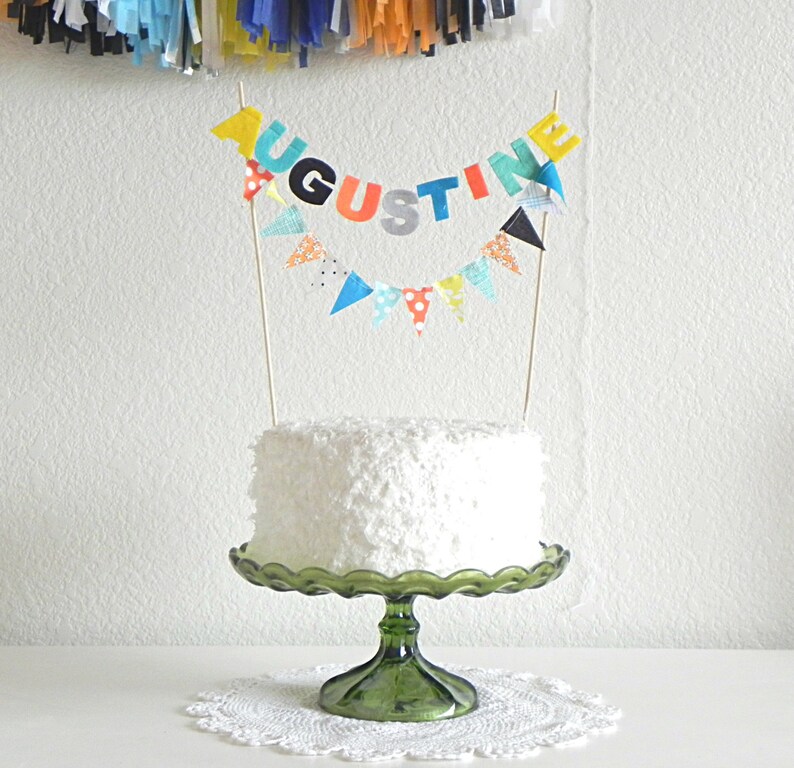 Personalized Name Birthday Bunting Banner Cake Topper for 1st Birthday Party Smash Cakes Boy Carnival Circus Name Reveal Gender Neutral