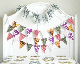 Sweet Batik Fabric Bunting Banner Set for Cozy Autumn: Fireplace, Cottage Nursery, Olive Farmhouse Wedding, and Birthday Party Delight!