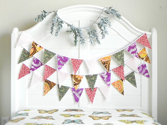 Sweet Batik Fabric Bunting Banner Set for Cozy Autumn: Fireplace, Cottage Nursery, Olive Farmhouse Wedding, and Birthday Party Delight! Il_570xn