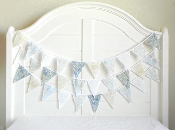 Batik Fabric Bunting Banner Light Blue Garland For Boys Room
