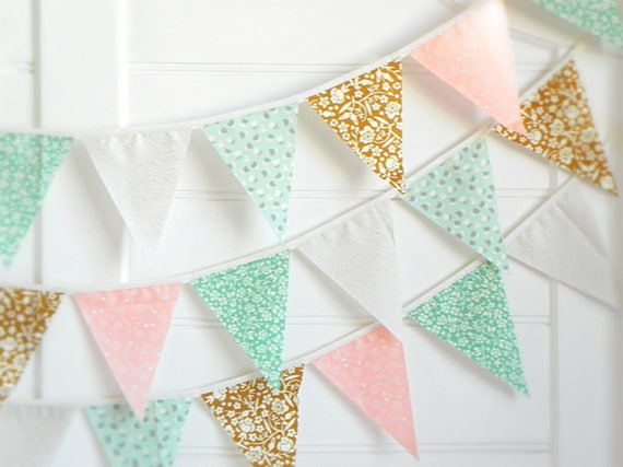 Fabric Bunting Banner Flags Greenery Garland Fabric Garland