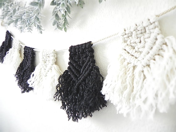 Macrame Bunting Garland Wall Hanging Black And White