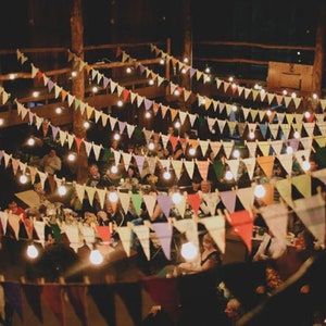 60ft of Handcrafted Fabric Bunting - Rustic Wedding Decor, Eco Friendly Event Garland - Customizable Pennant Flags - Vintage Style Banners