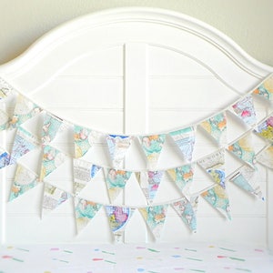 Vintage World Map Bunting Garland for Travel-Themed Nursery or Wanderlust Party Decor image 4