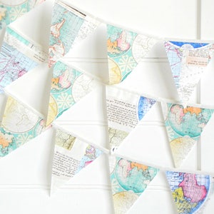 Vintage World Map Bunting Garland for Travel-Themed Nursery or Wanderlust Party Decor image 2
