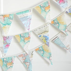 vintage map patterned fabric bunting garland