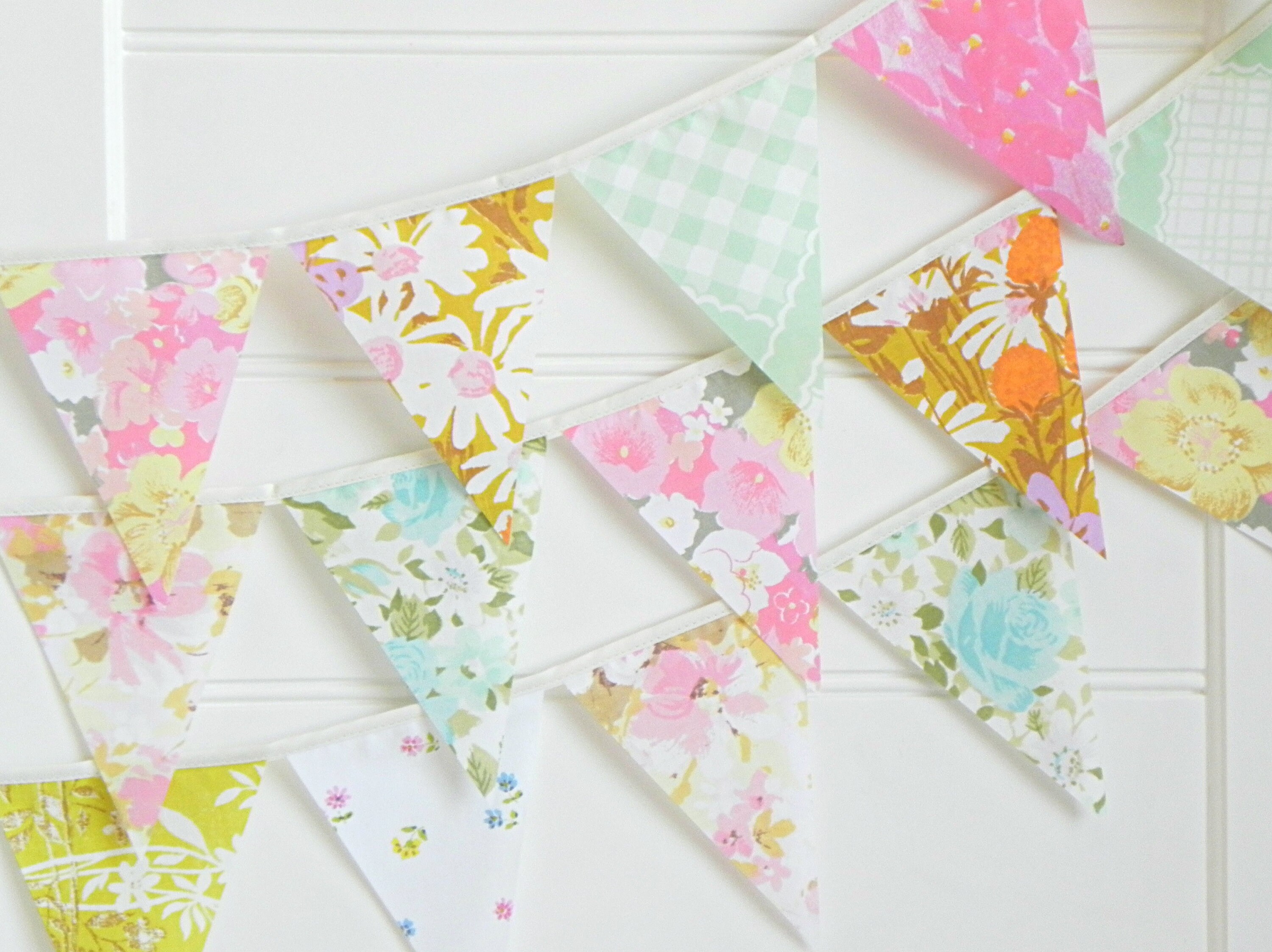 Party Supplies NEW VINTAGE FLORAL BUNTING FLAG GARLAND CRAFT SET ROOM