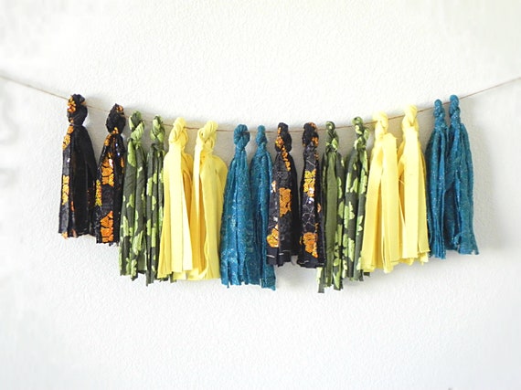 Fabric Tassel Garland Teal Green Gold Chartreuse Garland Banner
