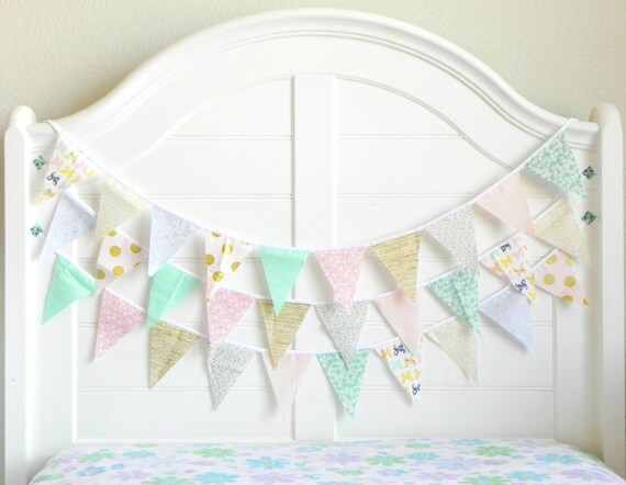 Fabric Bunting Banner Fabric Garland Nursery Decor Girl Pink And