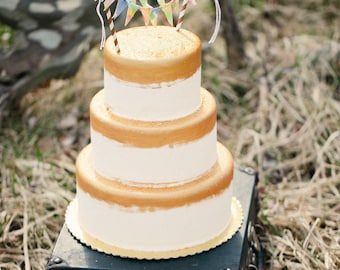 Storybook Fabric Cake Topper, Heirloom Birthday Cake Bunting, Soft Garden Party Decor, Layered Textile Banner for First Birthday