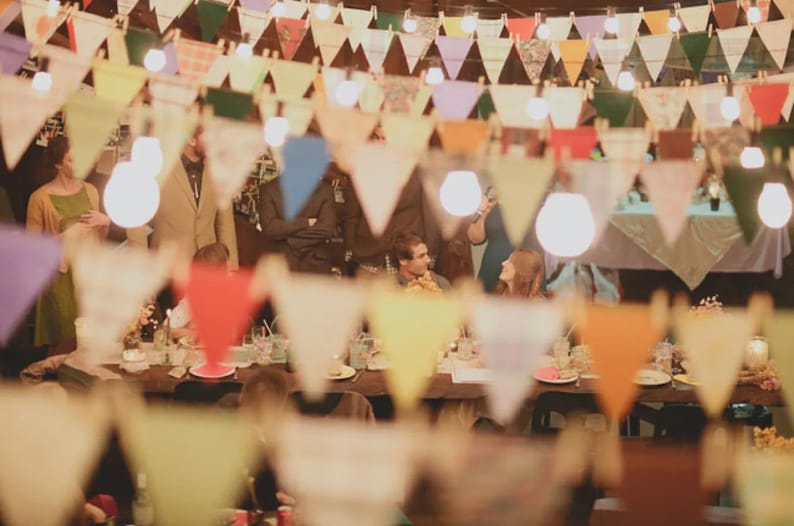 Upcycled Fabric Bunting Garlands 60ft Eco-Friendly Decor, Vintage Carnival & Cottage Aesthetic, Featured in Ecozine Magazine image 2