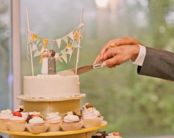 Layered Fabric Cake Bunting for Weddings, Romantic Textile Cake Banner, Soft Bridal Shower Topper, Elevated Reception Decor