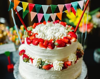 Fabric Bunting Cake Topper: Colorful Carnival Party Decor