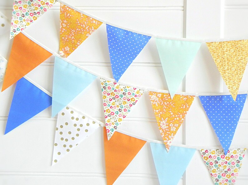 Fabric Bunting Banner Flags Floral Nursery Wall Decor Blue Etsy