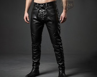Pantalon steampunk en cuir noir personnalisé pour homme | Pantalon de festival gothique | Bas de cosplay faits main