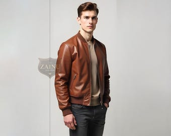 Handmade Brown Leather Moto Jacket For Men | Real Leather Moto Jacket | Classic Brown Leather Biker Jacket | Brown Leather Motorcycle Jacket
