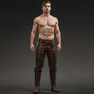 Genuine Brown Leather Biker Pants for Men | Custom Fit Motorcycle Trousers | Stylish & Durable Biker Gear | Trendy Motorcycle Pants for Men