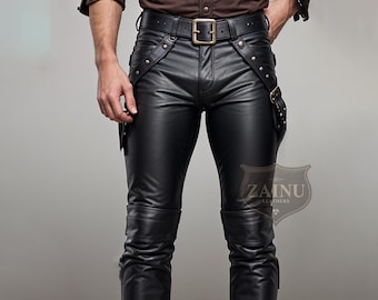 Genuine Black Leather Biker Pants for Men | Customizable Motorcycle Leather Pants | Stylish & Durable Biker Trouser | Perfect Gift for Biker