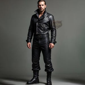 Men&#39;s Real Black Leather Jacket & Biker Pants Set | Custom Fit Motorcycle Leather Suit | Gothic Steampunk Style Outfit