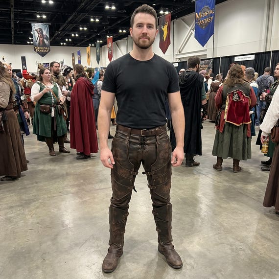 Handmade Men’s Medieval Leather Armor Pants Distressed Brown Lace Up Buckle LARP Fantasy Warrior Trousers Genuine Cowhide Leather Pant Men