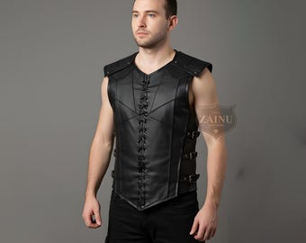 Handmade Black Leather Steampunk Vest | Black Leather Armor Vest | Mens Leather Vest | Steampunk Leather Vest | Gothic Leather Vest