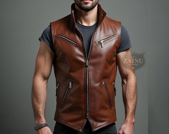 Gilet cosplay en cuir marron personnalisé | Débardeur fantaisie steampunk homme | Tenues Ren Faire et GN