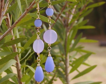 Frosted Beaded Sapphire Blue Teardrop Earrings