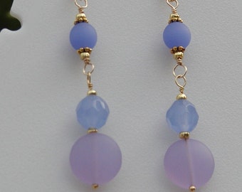 Frosted Beaded Earrings Lavaner and Light Blue