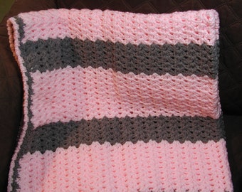 Baby Pink Strip  Afghan Blanket