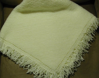 Afghan Knitted Cream Color Baby Blanket