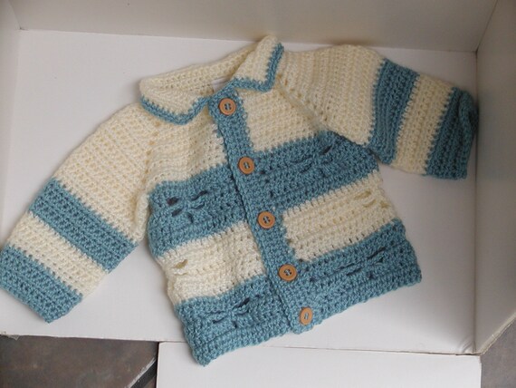 Cardigan Bleu Manches Longues Tricoté Main Pour Bébé 0-3 Mois - Neuf Sans étiquettes