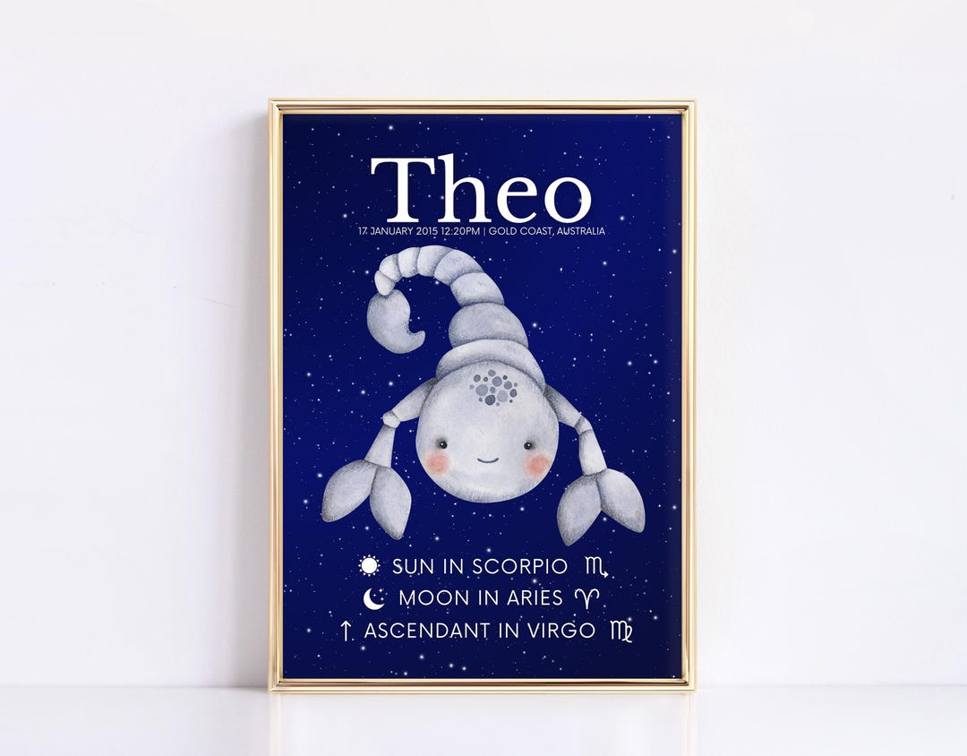 Theo Personalized Astrology Wall Art Kids, Scorpio Custom Zodiac Birth ...