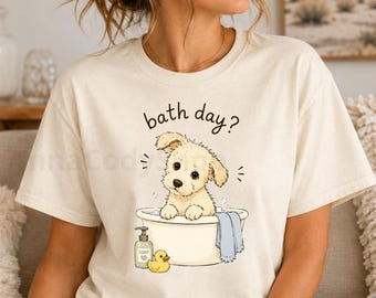 Scruffy Puppy Bath Time Illustration T-Shirt, Dog Lover Gift, Cozy Pet Apparel