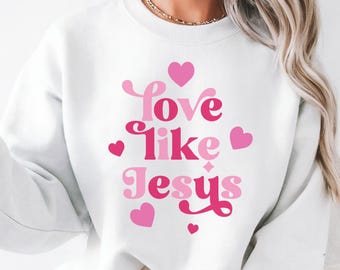 Retro Love Like Jesus PNG, Coquette Heart Bow Valentine Clipart, Christian Valentine PNG, Cute Aesthetic Design for Sublimation & Cricut