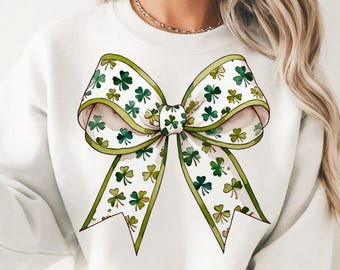 Coquette St Patrick's Day Bow PNG, Shamrock Lucky Bow Design, Irish Patrick Day Shirt Art, Brushstroke Clipart, Green Day Digital Download