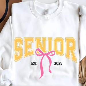Senior 2025 SVG PNG | Class of 2025 Senior Sweatshirt Art | Coquette Pink Bow Graduation Design | Senior 2025 Shirt, Sublimation Iron-On Art