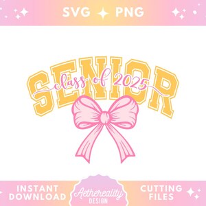 Coquette Senior 2025 SVG & PNG | Klasse von 2025 Shirt Design | Abitur-Geschenke mit rosa Schleife, Abitur-Hochschul-Hochschulfeier-Abschluss