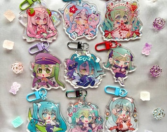 Porte-clés Hatsune Miku | Breloque holographique en acrylique | breloque acrylique recto-verso de 2,5 po.