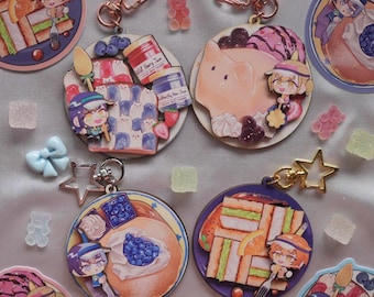 Project Sekai Vivid BAD SQUAD Brunch Food Charm | 2.5" Triple Tier Wood Charm | VBS Kawaii Food Keychain | Kawaii Rythm Game Gift