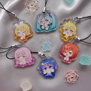 Baby Vocaloid Phone Charm | 1.25&quot; Double-Sided Glitter Charm | Kawaii Vocaloid Gift | Hatsune Miku Keychain