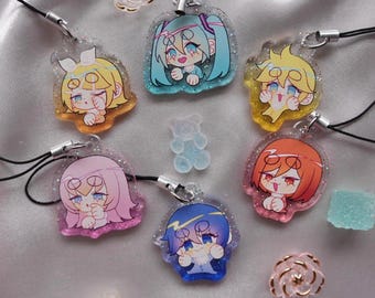 Baby Vocaloid Phone Charm | 1.25" Double-Sided Glitter Charm | Kawaii Vocaloid Gift | Hatsune Miku Keychain