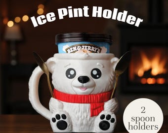 Pawblo the Icebear Ice Pint Holder — Polar Bear Ice Cream Mug for Ben & Jerry’s 16oz Pints • Hidden Snack Drawer • Cute Gift