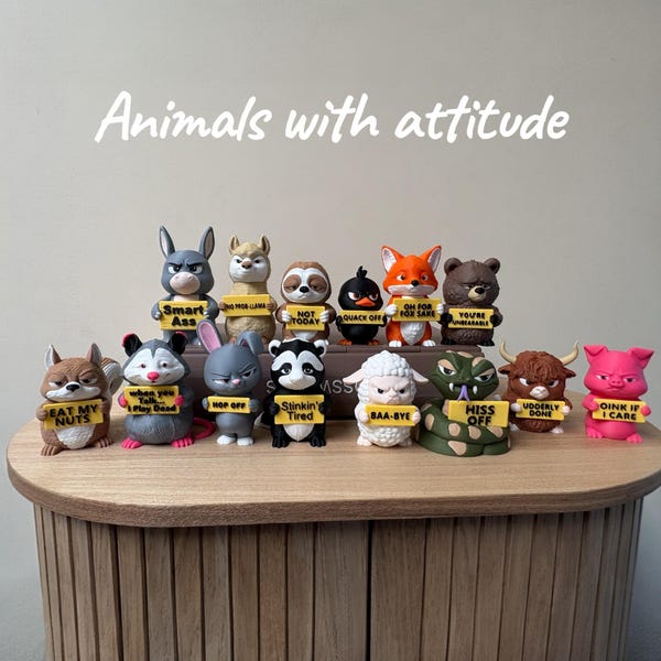 Funny Animal Desk Decor, Sarcastic Office Gift, Coworker Gift, Cute Animal figure, Desk Buddy, Office Humor, Gag Gift, Animals With Attitude