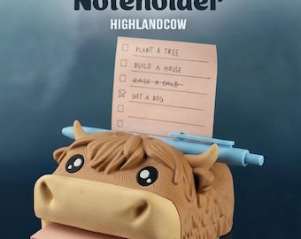 Highland Cow bureau-organizer, schattige notitiehouder met pennenhouder en stencils, Cottagecore-bureaudecor, cadeau koeienliefhebber, esthetisch kantoor