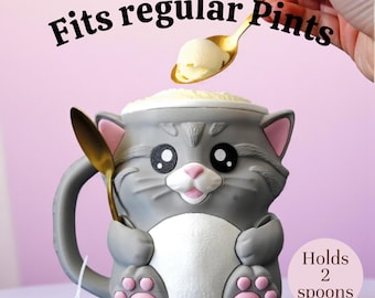 Cuddles the Cat Ice Cream Pint Sleeve | Cute Cat Gift | Ben & Jerry’s Holder | Cozy Ice Cream Accessory | Cat Lover Gift