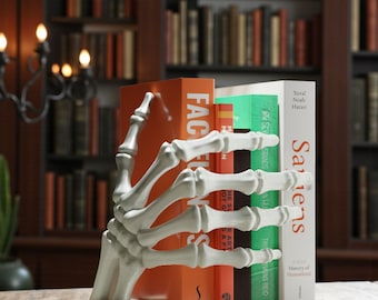 Skeleton Hand Bookend – Left/Right or Pair, Bone White or Custom Colors, Gothic Halloween Decor, Unique Gift for Book Lovers