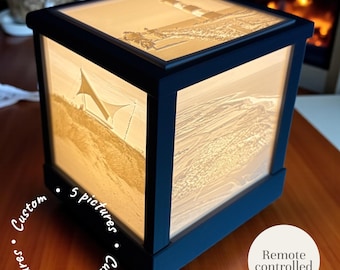 Custom Photo Lightbox Lamp | Personalized Memory Cube | 5 Photo Lithophane Night Light | USB-C Rechargeable RGB Mood Lamp Gift