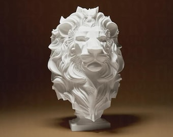 Majestic Lion Sculpture | 3D Printed Lion Bust Decor | Regal Big Cat Statue | Animal Lover Gift | Modern Wildlife Home Accent