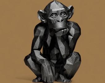 Geometrische aapsculptuur | Modern dierenstandbeeld | Eigentijdse woondecoratie | Uniek housewarmingcadeau | 3D-geprint kunstbeeldje